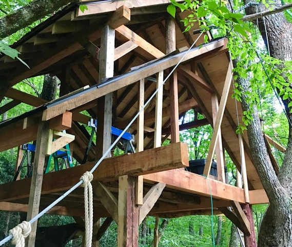 NC treehouse builders:Framing Panthertown Treehouse