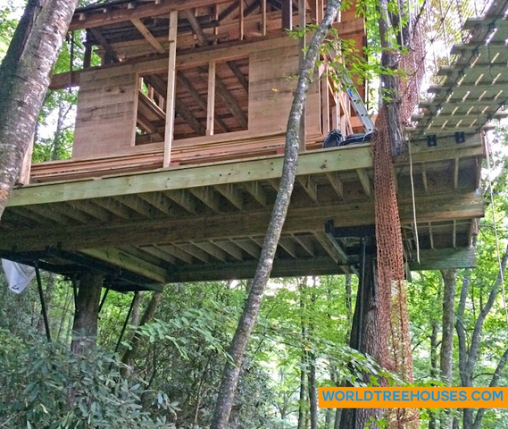 WNC treehouse builders : Panthertown Side View with Sheathing