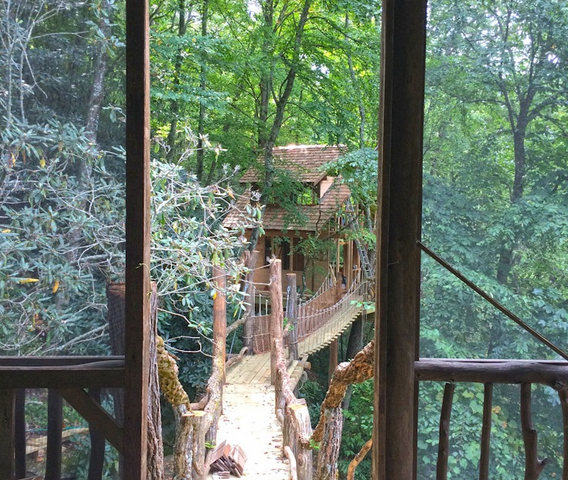 WNC tree house builders : Panthertown View to the Bridge