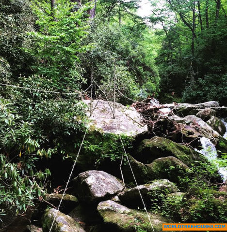 WNC treehouse builder : Mock-up for upcoming bridge to swimming hole